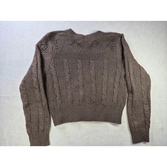 Cable Knit Chunky Cottagecore Boho Cardigan Mocha Plum sz M #2177 - Picture 7 of 7